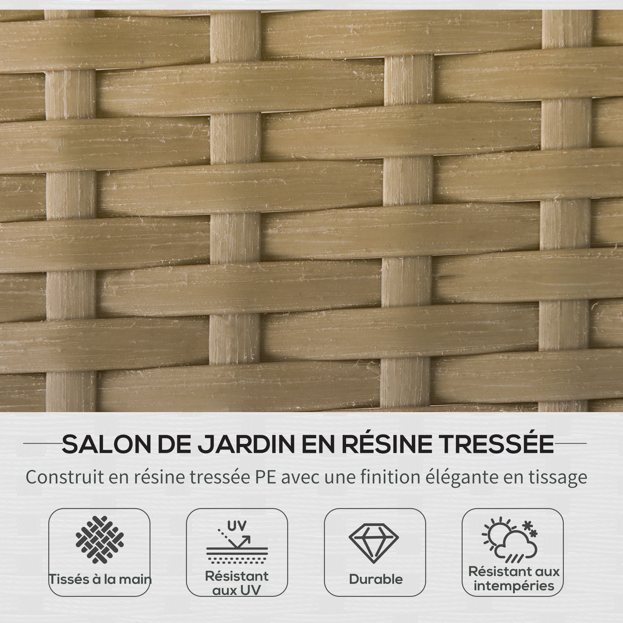 Solarias Salon de jardin extérieur d'angle moduable 4 places en résine tressée canapé de jardin extérieur avec table basse c