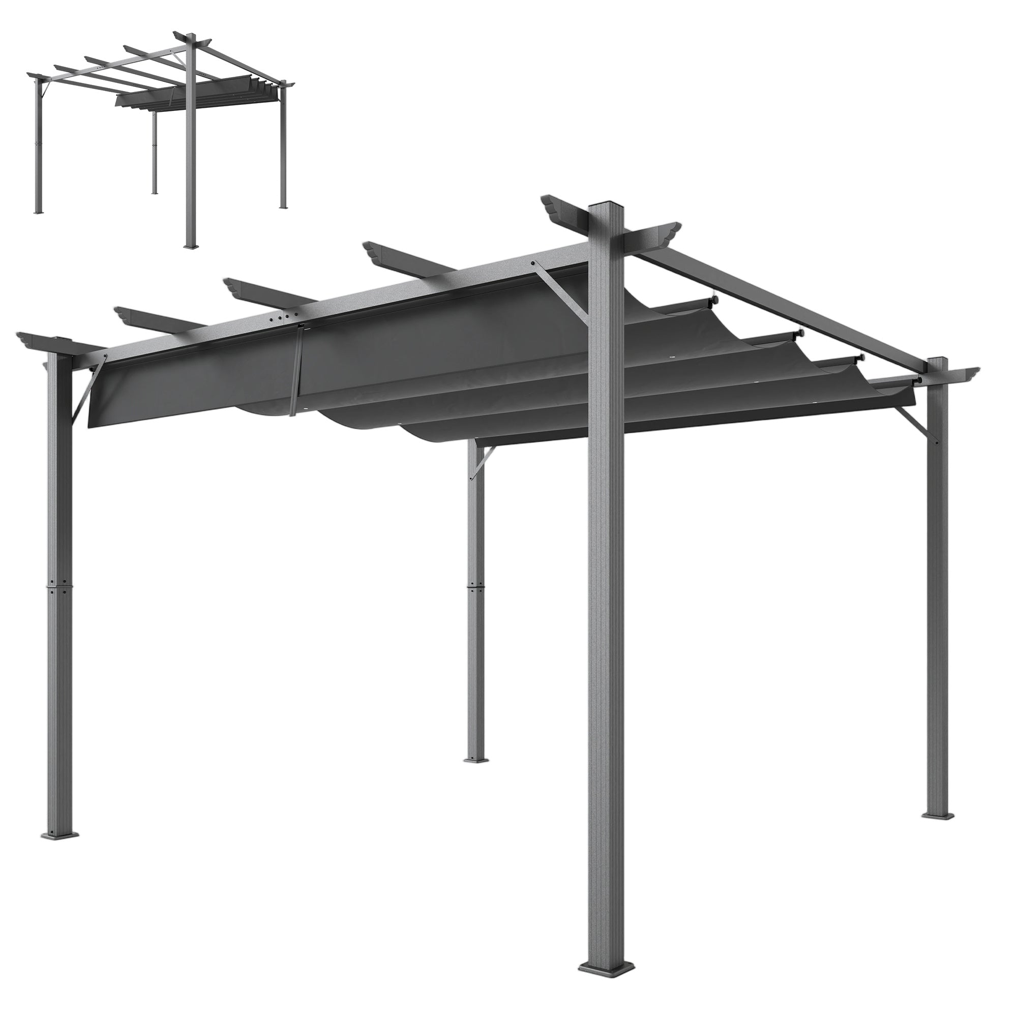 Solarias Pergola de Jardin 3x3 m avec Toit Rétractable Protection UPF30+ Drainage Cadre en Aluminium pour Patio Extérieur Gr