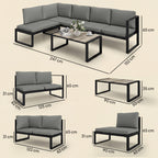 Solarias Salon de Jardin Extérieur d'Angle 5 Personnes avec 2 Canapés, Chaise Sans Accoudoirs, Table Basse, Gris Foncé