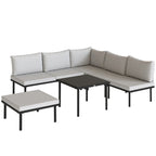 Solarias Salon de jardin extérieur d'angle modulable 6 personnes, table basse avec plateau en verre trempé, gris clair