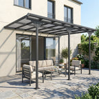 Solarias Pergola adossée aluminium 4,5 x 3 m avec toit en polycarbonate résistant UV, gouttière intégrée, tonnelle de jardin