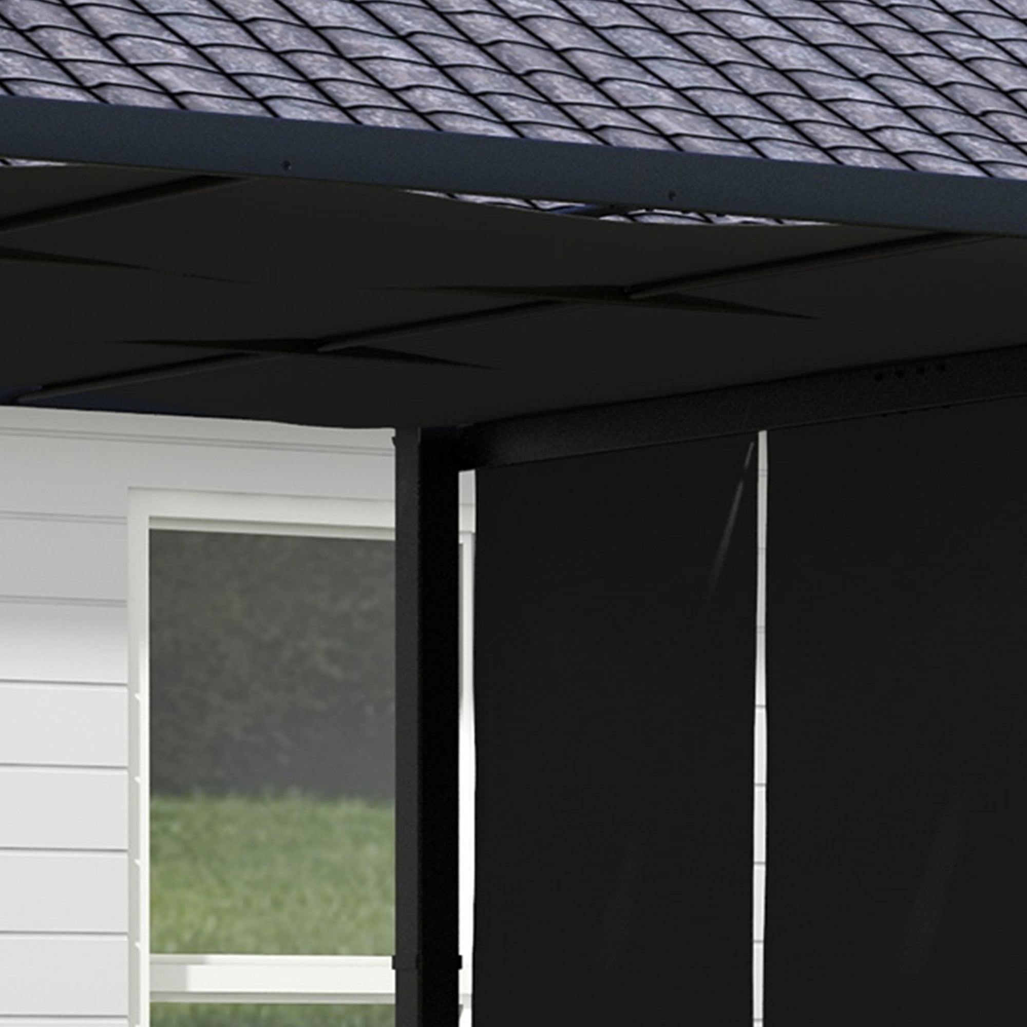 Solarias Pergola avec 3 toiles coulissantes 3L x 3l m structure métal époxy anticorrosion toile polyester gris