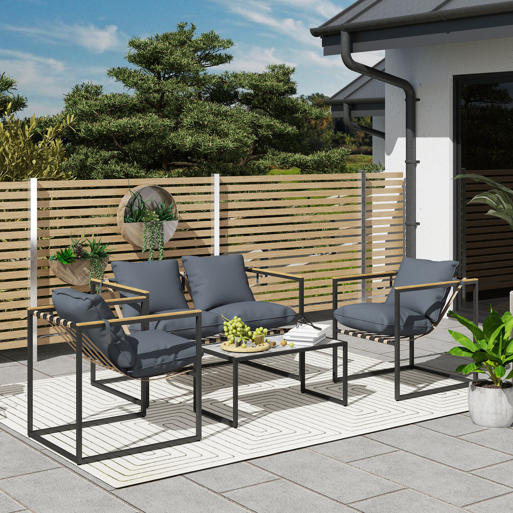 Solarias Ensemble de meubles de jardin 4 pièces, ensemble de mobilier extérieur, 2 fauteuils, canapé 2 places, 1 table, remb