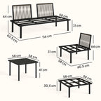 Solarias Ensemble lounge de jardin 5-6 personnes Set lounge avec canapé 2 places, 2 chaises, fauteuil d'angle, table à lames