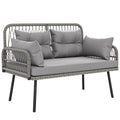 Solarias Canapé de jardin avec coussins et oreillers 2 places en résine tressée, canapé d'extérieur avec accoudoirs gris fon
