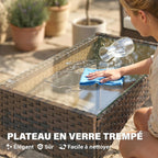 Solarias Salon de jardin extérieur 4 personnes en résine tressée avec canapés et table basse en verre trempé coussins inclus