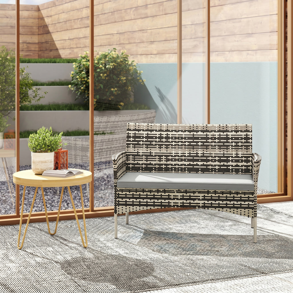 Solarias Canapé de jardin 2 places en résine tressée avec coussins canapé d'extérieur avec accoudoirs 115 x 63 x 85 cm gris 