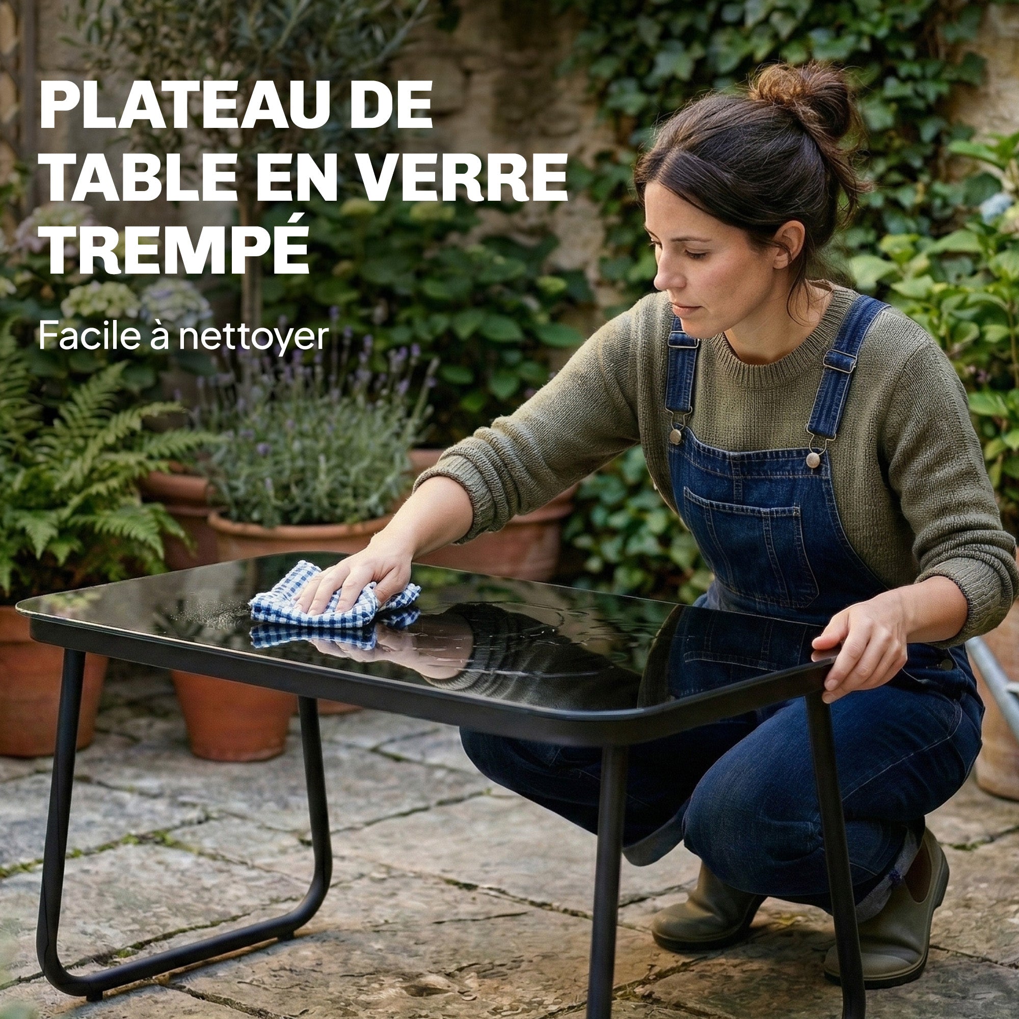 Solarias Salon de jardin 4 pièces avec canapé, fauteuils et table basse, gris foncé et noir