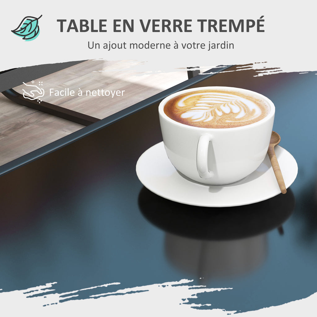 Solarias Salon de jardin 4 pièces avec 2 fauteuils 1 canapé 2 places d'extérieur et table basse plateau en verre trempé