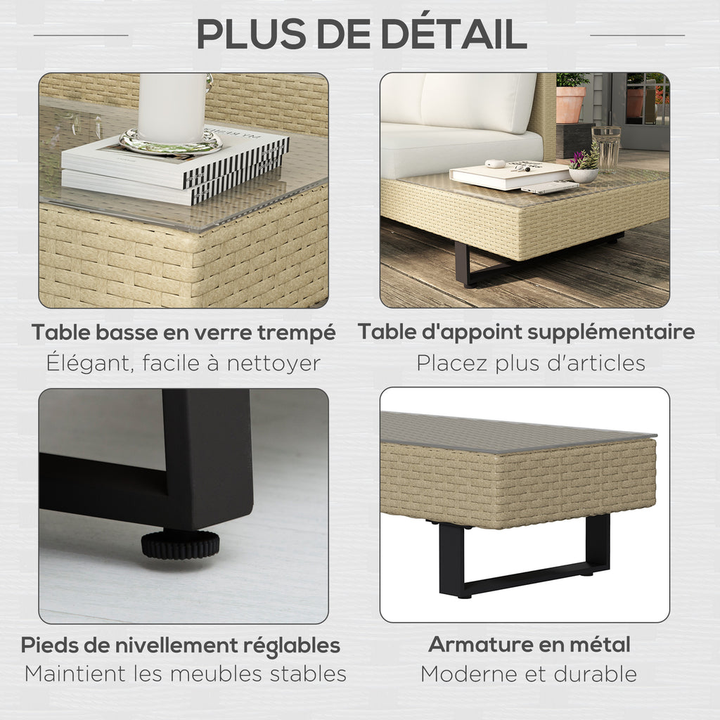Solarias Salon de jardin d'angle 5 places design contemporain coussins déhoussables table basse acier époxy résine tressée b