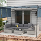 Solarias Ensemble salon de jardin 7 pièces modulables table basse plateau verre trempé coussins déhoussables inclus gris