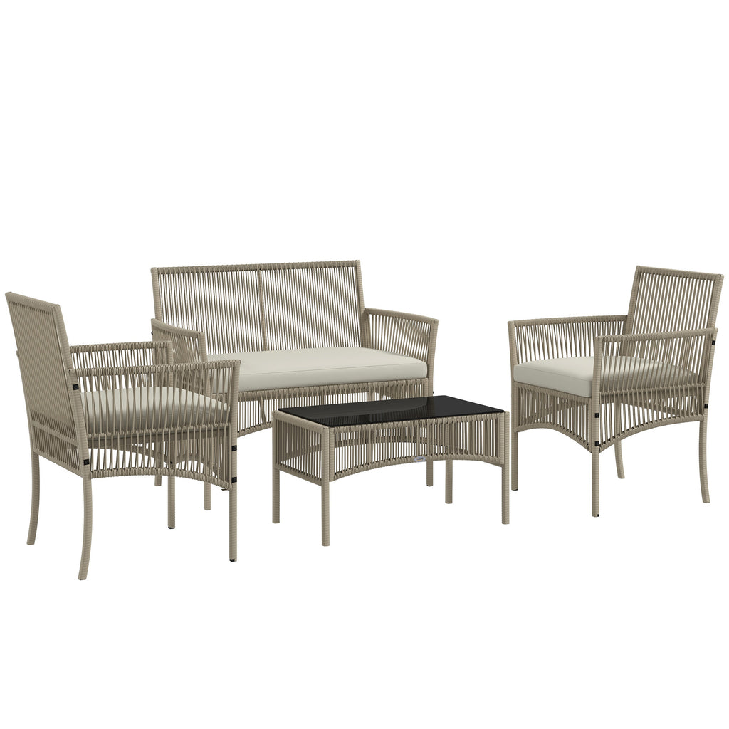 Solarias Ensemble salon de jardin 4 pièces canapé 2 places 2 fauteuils 1 table basse plateau verre trempé