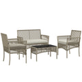 Solarias Ensemble salon de jardin 4 pièces canapé 2 places 2 fauteuils 1 table basse plateau verre trempé