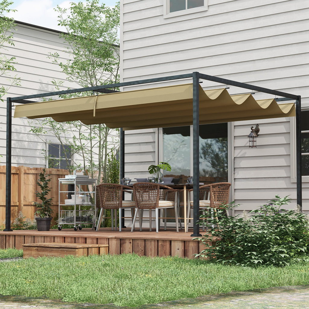 Solarias Pergola coulissante Pergola rétractable 3 x 2 m structure métal époxy anticorrosion toile polyester 180 g/m² kaki