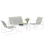 Solarias Ensemble Jardin Extérieur 4 Pièces avec Canapé 2 Places 2 Fauteuils Table en Verre Trempé Tissu Textilene Gris Clar