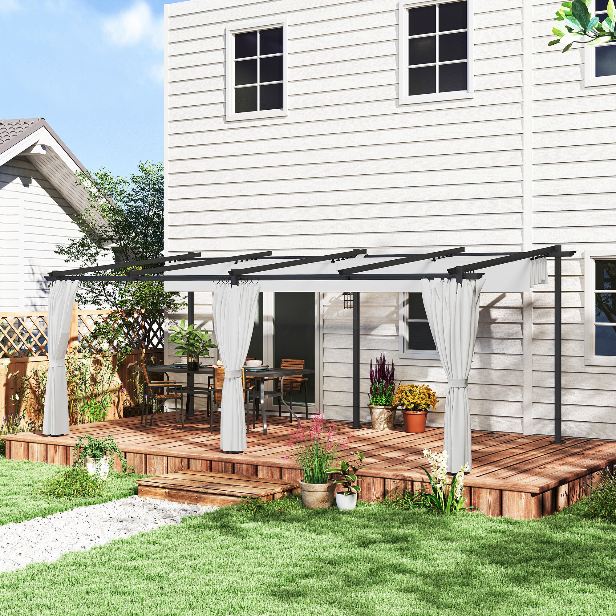 Solarias Pergola jardin exterieur 3 x 6 m pergola coulissante rétractable avec parois latérales, abri soleil UPF30+, gris
