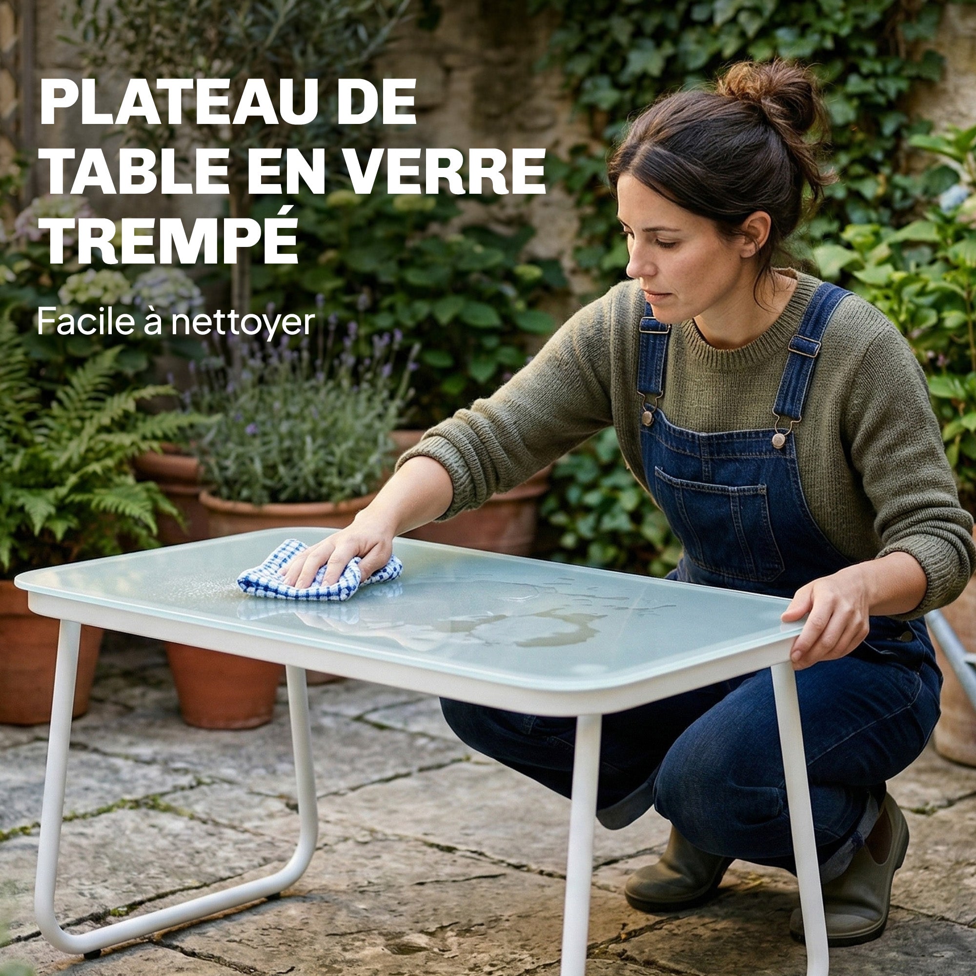 Solarias Salon de Jardin 4 Pièces avec Canapé 2 Places, 2 Fauteuils et Table, en Acier Textilène Verre Trempé, 112x73x74 cm,