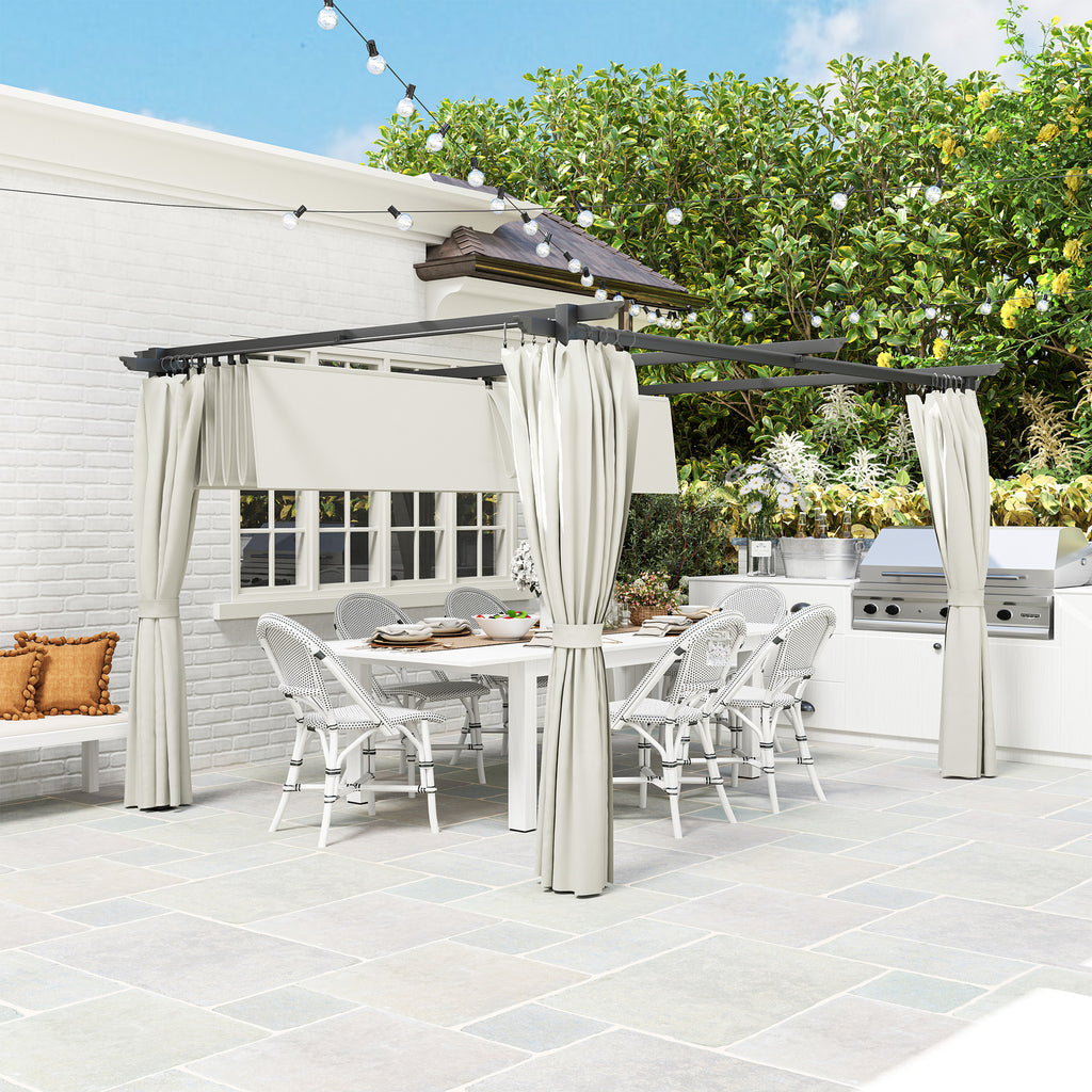 Solarias Pergola 3 x 3 m avec Auvent Rétractable et Rideaux, Abri de Soleil UPF30+ pour Jardin, Terrasse, Extérieur