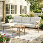Solarias Salon de jardin d'angle 4 pers. 3 pièces avec 1 table basse coussins grand confort inclus résine tressée crème