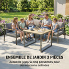 Solarias Salon de Jardin Extérieur 3 Pièces 5 Personnes, 2 Canapés avec Coussins Épais, 1 Table Basse, 183x183x72cm, Gris Fo