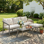 Solarias Ensemble de Jardin Extérieur de 3 Pièces avec Canapé 3 Places Repose-pieds Table Basse et Coussins Marron et beige
