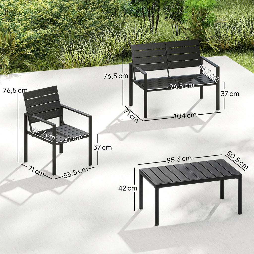 Solarias Salon de jardin extérieur 4 pièces canapé 2 places, 2 chaises et table basse, mobilier de jardin terrasse veranda, 