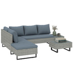 Solarias Salon de Jardin d'Angle en Résine Tressée 5 Places Modulable avec Méridienne Réglable avec Table en Composite Gris