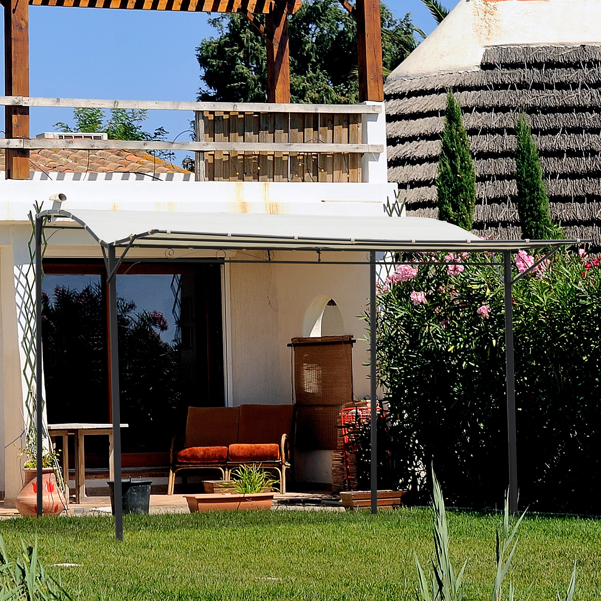 Solarias Pergola tonnelle de jardin avec auvent réglable acier polyester haute densité crème