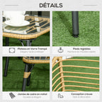 Solarias Ensemble salon de jardin 4 pièces canapé 2 places 2 fauteuils 1 table basse 7 coussins métal et résine imitation ro