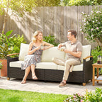 Solarias Canapé en rotin avec coussins, canapé de jardin 3 places canapé lounge avec cadre en acier pour terrasse jardin 192