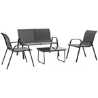 Solarias Ensemble de Jardin Outsunny avec Canapé 2 Places, 2 Fauteuils Empilables et Table Basse en Verre, Noir