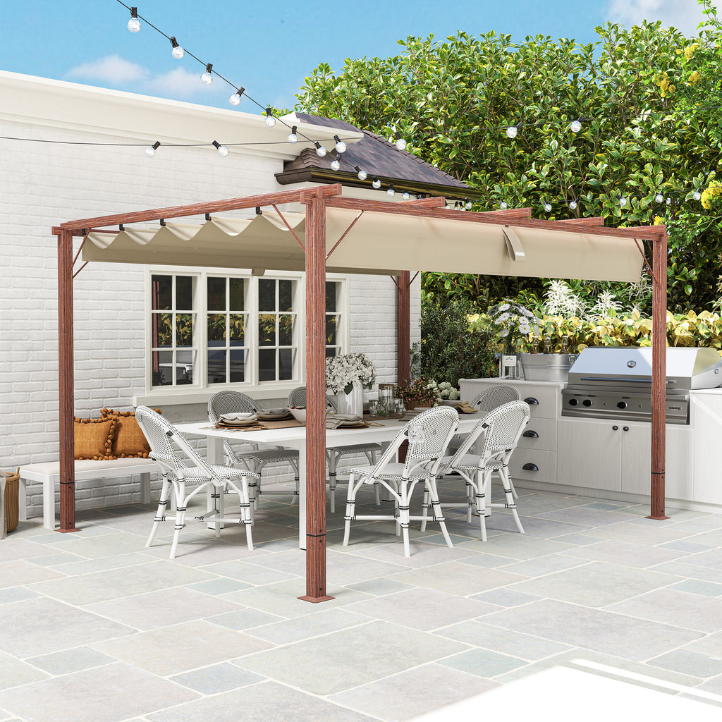 Solarias Pergola de jardin 3 x 4 m, Toit de terrasse réglable, Cadre en aluminium, Protection solaire UPF30+, Bois naturel