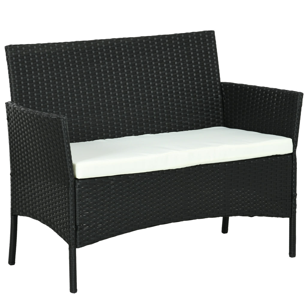 Solarias Canapé de Jardin à 2 Places avec Coussin et Accoudoirs en Rotin PE et Acier, 100x54x80cm, Noir