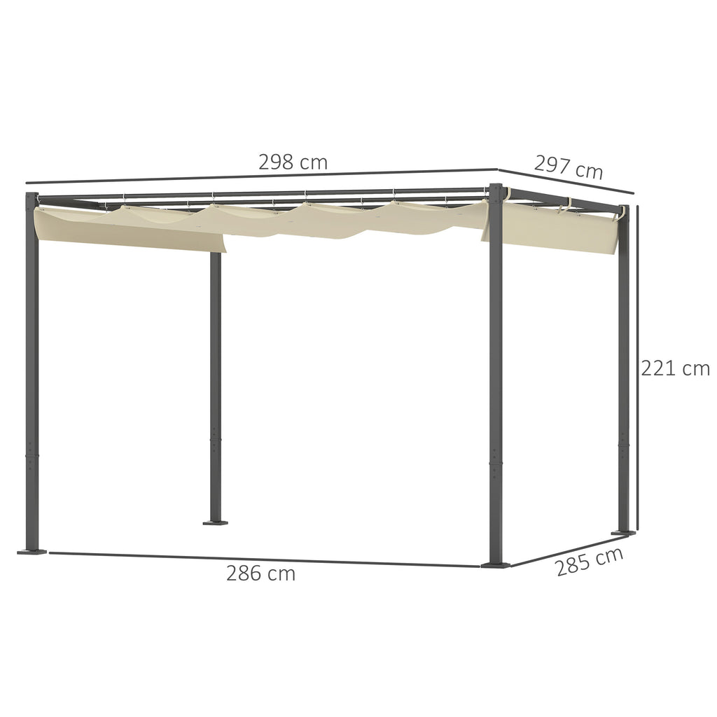 Solarias Pergola de jardin 3 x 3 m avec auvent rétractable, pavillon, toile pour l'ombre, UPF30+, Beige