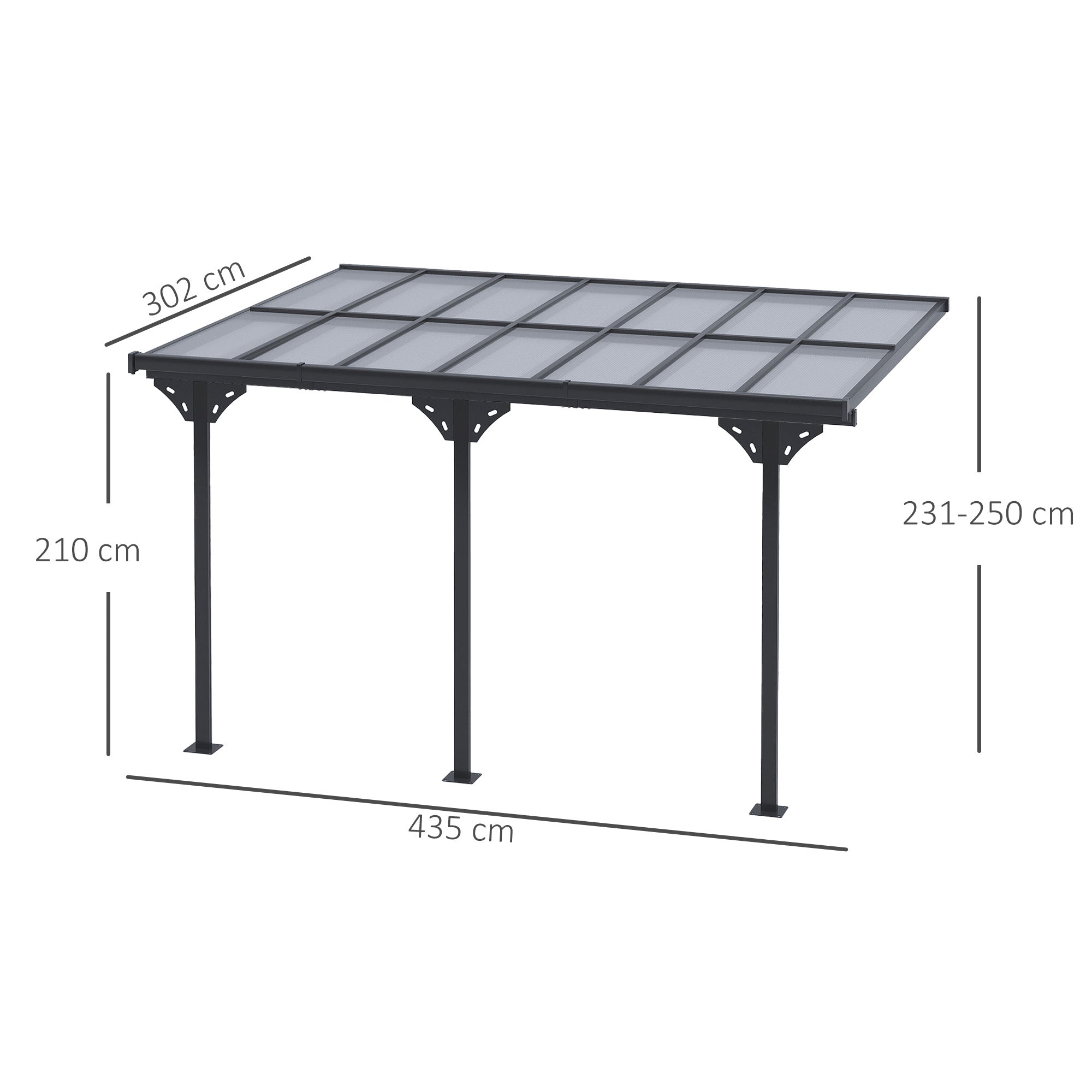 Solarias Pergola adossée aluminium 4,5 x 3 m avec toit en polycarbonate résistant UV, gouttière intégrée, tonnelle de jardin