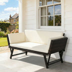 Solarias Canapé lit de jardin extensible 3 places grand confort 4 coussins écru inclus résine tressée imitation rotin chocol