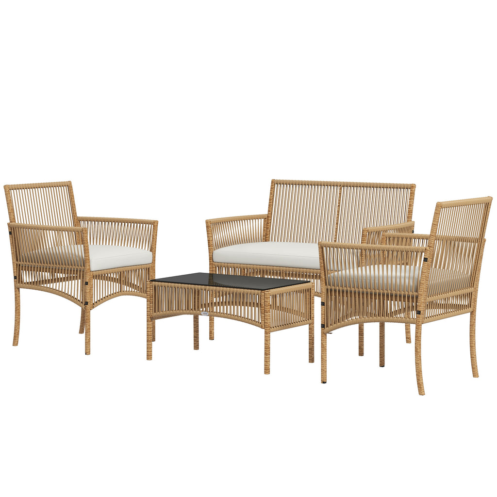 Solarias Ensemble salon de jardin 4 pièces canapé 2 places 2 fauteuils 1 table basse plateau verre trempé