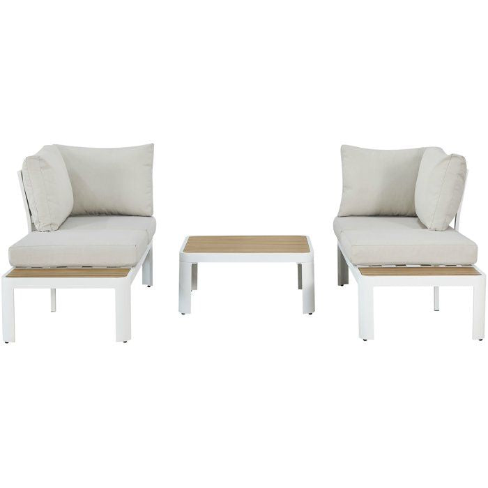 Solarias Salon de jardin canapé d'angle - Aluminium - 4 personnes - OLANA - Blanc et beige