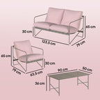 Solarias Ensemble de jardin 4 personnes : Canapé, Fauteuils, Table, Métal, Rose
