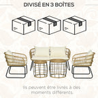 Solarias Ensemble salon de jardin meubles d'extérieur 4 places 2 fauteuils 1 canapé 2 places et 2 tables basses coussins inc