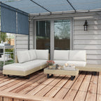 Solarias Salon de jardin d'angle 5 places design contemporain coussins déhoussables table basse acier époxy résine tressée b