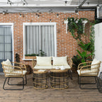 Solarias Ensemble salon de jardin meubles d'extérieur 4 places 2 fauteuils 1 canapé 2 places et 2 tables basses coussins inc