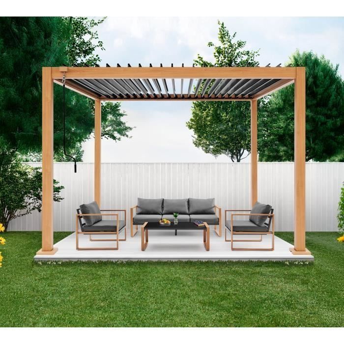 Solarias Pergola bioclimatique GAYA - Structure en aluminium et en acier - l300 x P300 x H240 cm - Aspect Bois