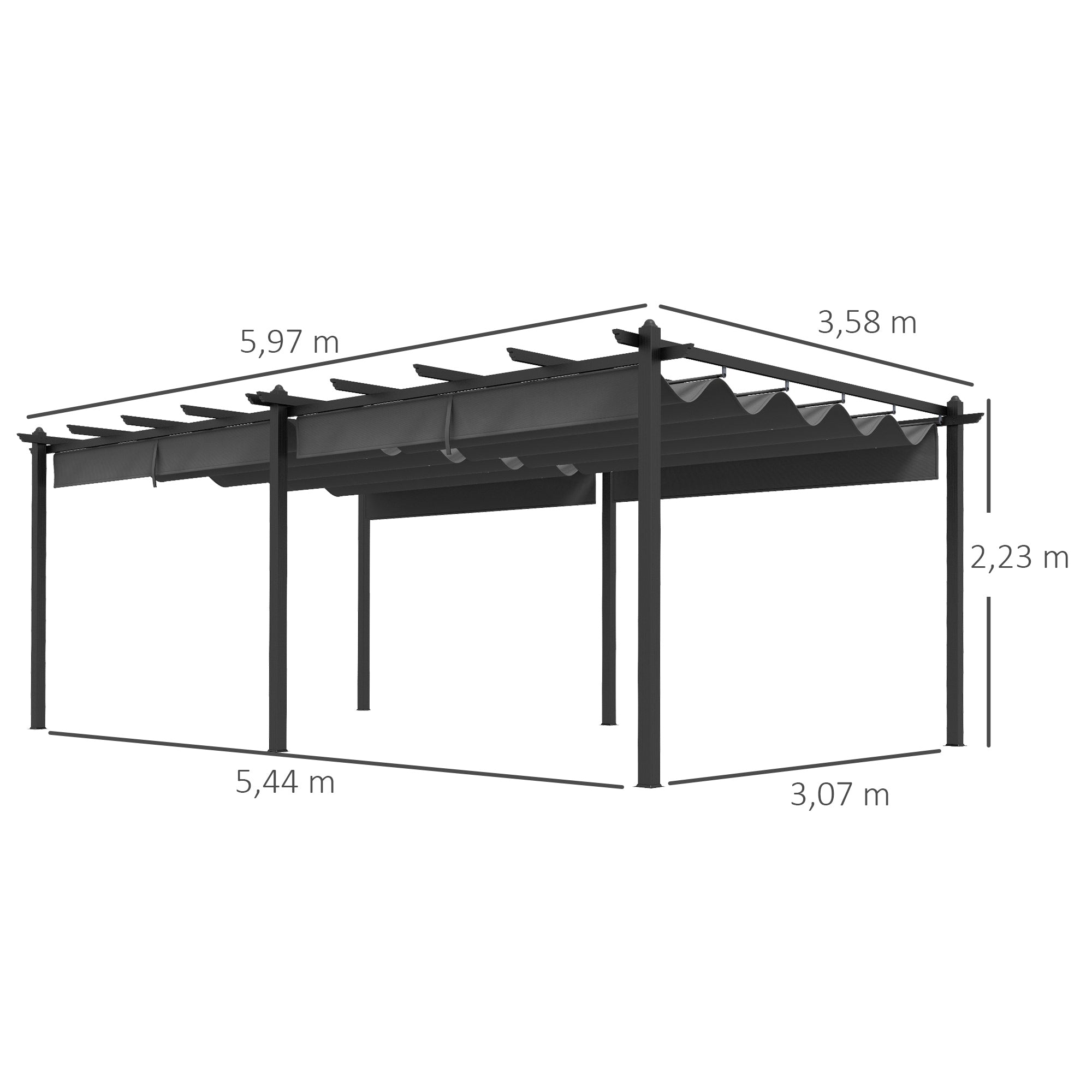Solarias Pergola rétractable 3,5 x 6 m pergola pour terrasse structure en aluminium + toile polyester - gris foncé