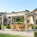 Solarias Pergola de jardin exterieur 3 x 4 m, toit rétractable et rideaux, anti-UV UPF30+, pour barbecue, patio, terrasse, c