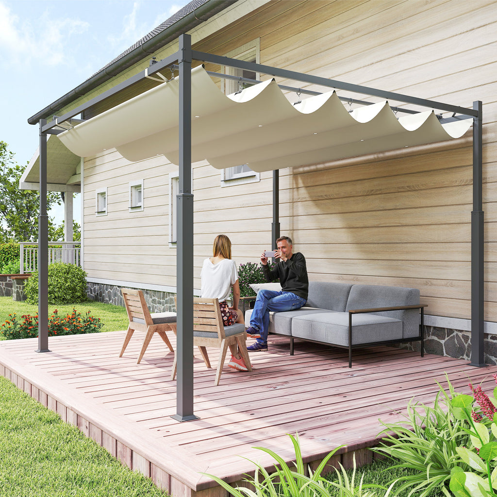 Solarias Pergola de jardin exterieur 3 x 3 m avec toit rétractable et fixation magnétique, abri soleil UPF30+, crème