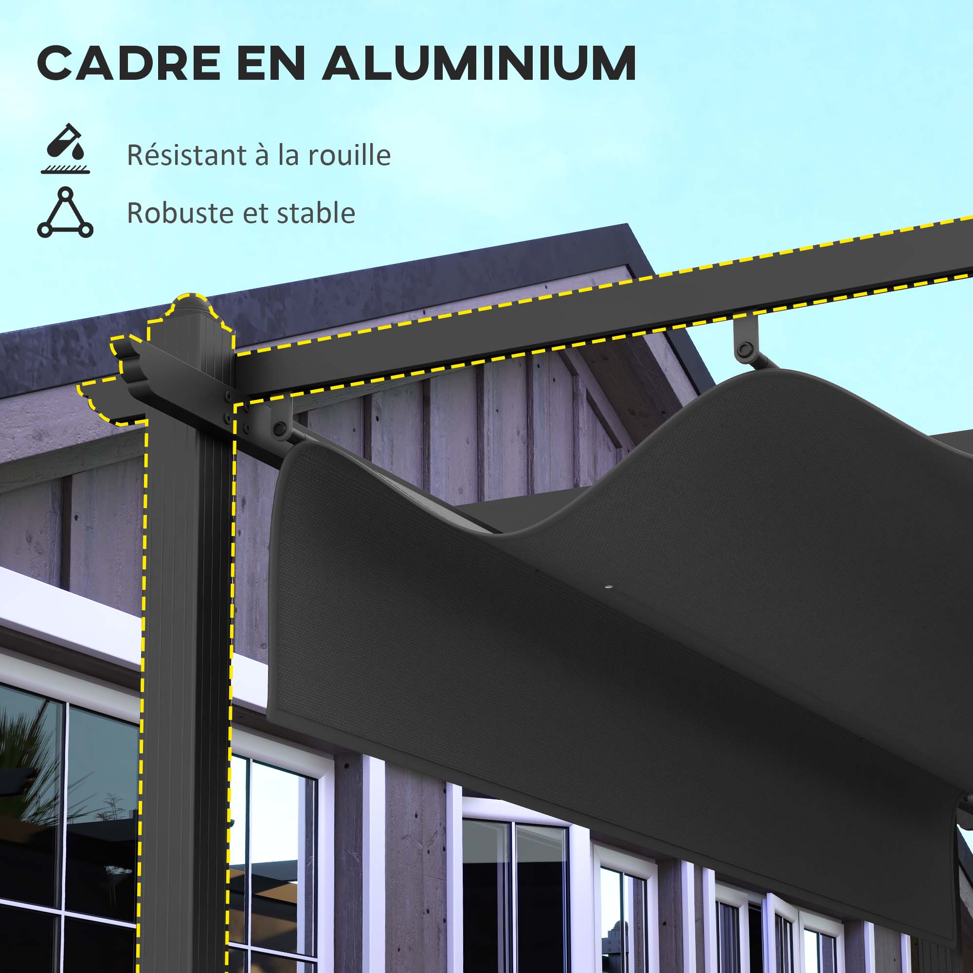 Solarias Pergola rétractable 3,5 x 6 m pergola pour terrasse structure en aluminium + toile polyester - gris foncé