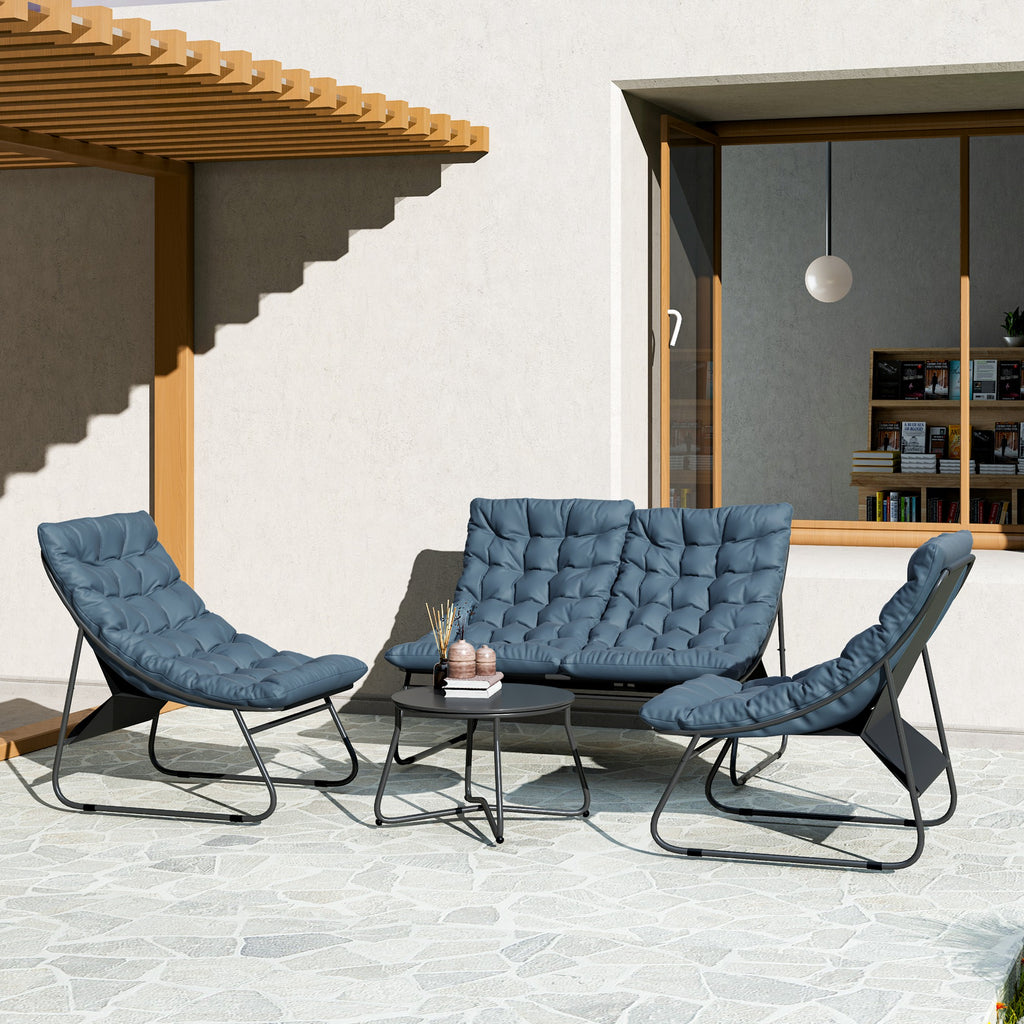Solarias Ensemble de meubles de jardin 4 places, 2 chaises, 1 canapé double, 1 table avec une surface en verre, coussins épa