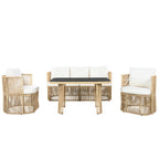 Solarias Ensemble de jardin 5‑pièces PE‑rotin, canapé 3‑places, 2 fauteuils et table en verre, Beige+Noir+Blanc