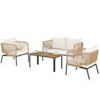 Solarias Ensemble de jardin pour 4 personnes, salon de jardin avec canapé 2 places, 2 fauteuils, table à lames, tressage cor
